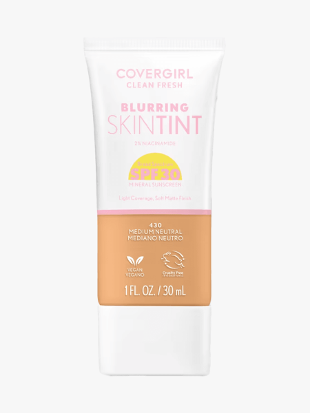 CoverGirl Clean Fresh Nourishing Skin Tint in branded tube component on a light gray background